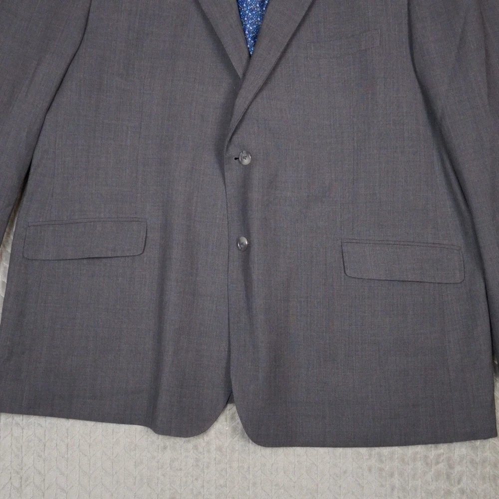 Paul Fredrick Blazer Men 52L Grey Sport Coat Wool Blend Stretch Floral Pattern